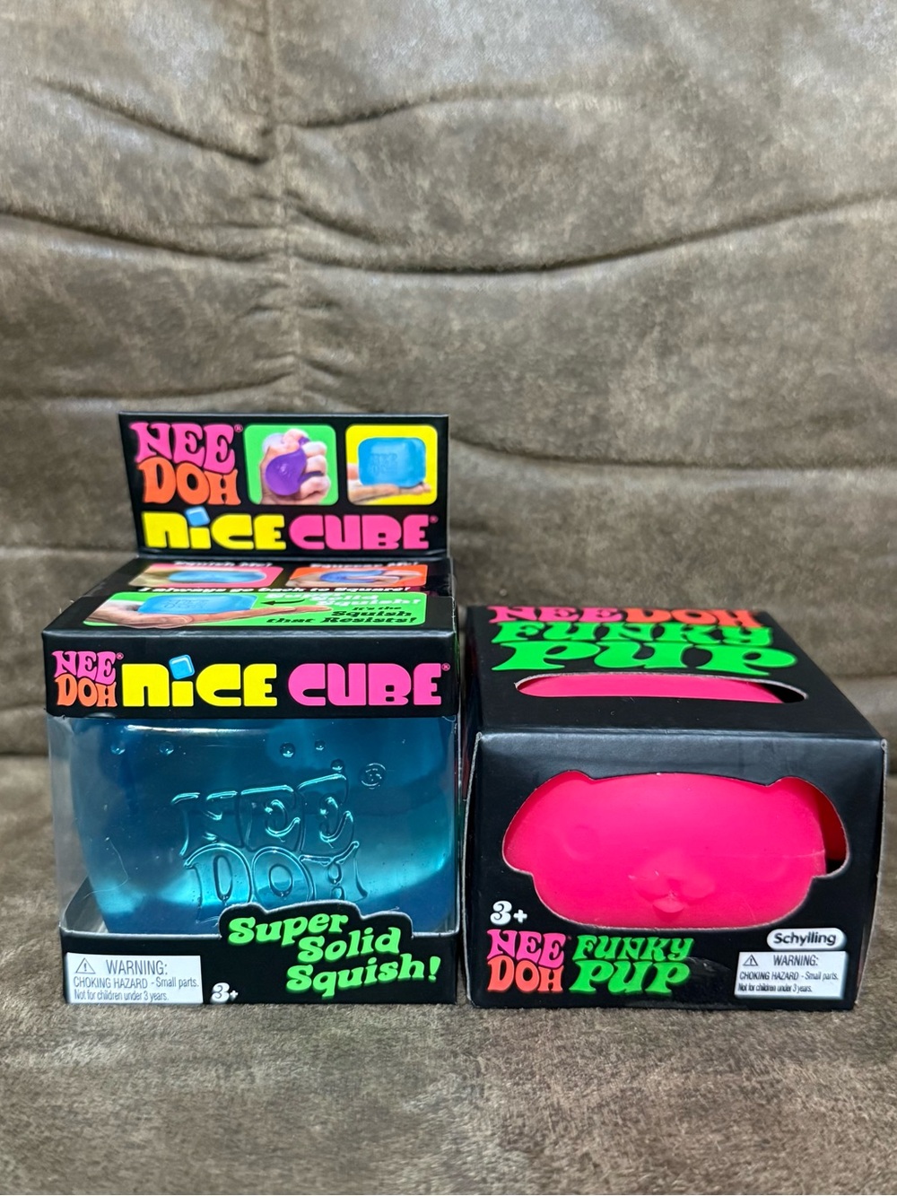 NEW NeeDoh Funky Pup PINK & Nee Doh Nice Cube BLUE Viral Squishy AUTHENTIC